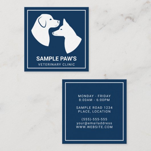 ホワイトドッグシルエットOn Blue – 獣医クリニック スクエア名刺 (正面/裏面)