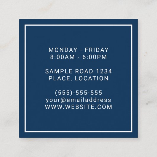 ホワイトドッグシルエットOn Blue – 獣医クリニック スクエア名刺 (裏面)