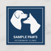 ホワイトドッグシルエットOn Blue – 獣医クリニック スクエア名刺 (正面)