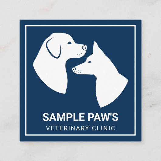 ホワイトドッグシルエットOn Blue – 獣医クリニック スクエア名刺 (正面)