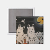 ホワイトドッグハロウィーンファミリーマグネット マグネット (正面/裏面)