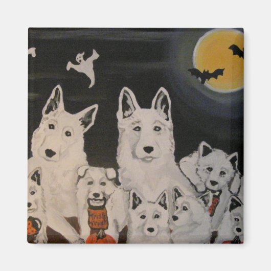 ホワイトドッグハロウィーンファミリーマグネット マグネット (正面)