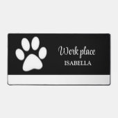 ホワイトドッグポーオンブラックペットグルーミングサービス デスクマット (正面)