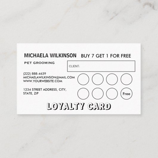 ホワイトドッグポーオンブラックペットグルーミングサービス ロイヤリティカード (裏面)