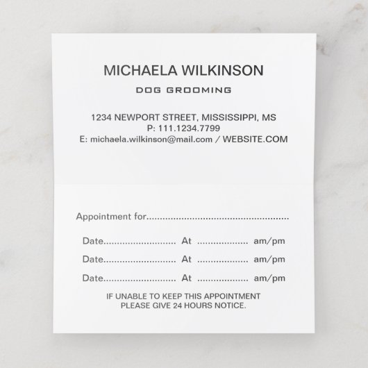 ホワイトドッグポーオンブラックペットグルーミングサービス 予約カード (内部開封)