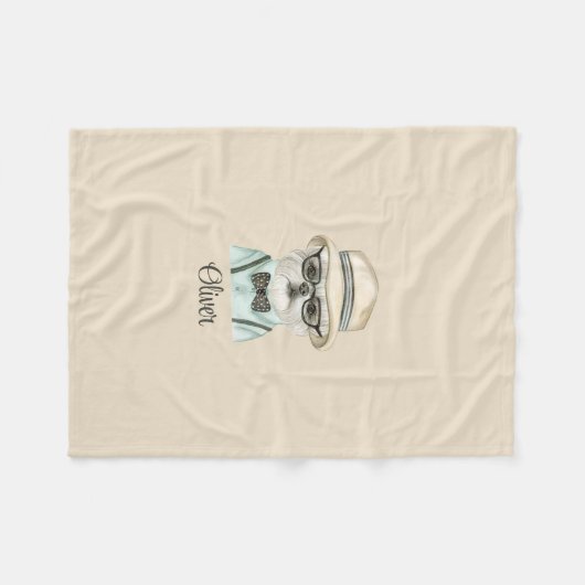 ホワイトドッグマルテザー男の赤ちゃんおもしろいパピー フリースブランケット (正面(横))