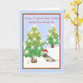 ホワイトドッグ付きクリスマスカード カード (黄色い花)