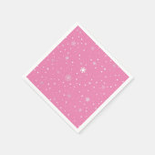 ホワイトドット&スノーフレークスホリデーナプキンス付きピンク スタンダードカクテルナプキン (角)