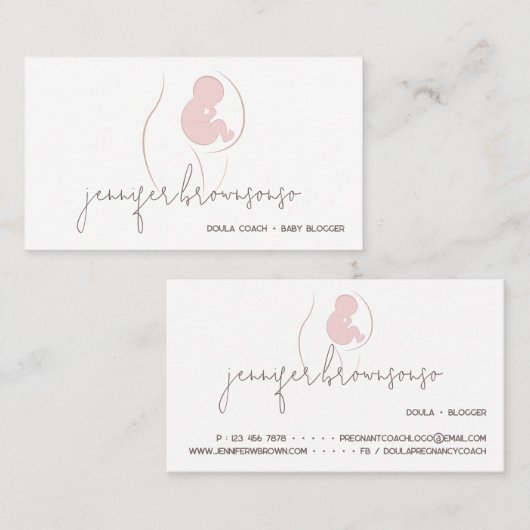 ホワイトドユニークウラ誕生コーチ妊娠中 名刺 (正面/裏面)
