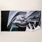 ホワイトドラゴンウーマンファンタジーオーロラ ビーチタオル (正面)