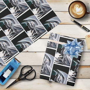 ホワイトドラゴンウーマンファンタジーオーロラ ラッピングペーパー