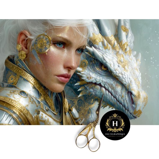 ホワイトドラゴンスチームパンクファンタジーアートデコップページ 薄葉紙