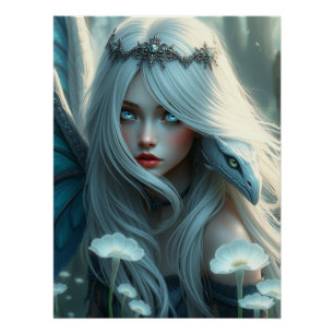 ホワイトドラゴン妖精アート ポスター
