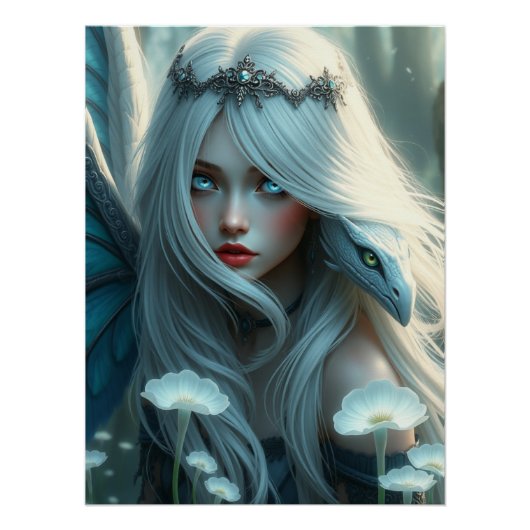 ホワイトドラゴン妖精アート ポスター (正面)