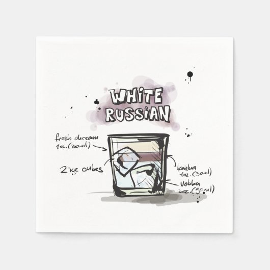 ホワイトドリンクロシアのレシピカクテルナプキン スタンダードカクテルナプキン (正面)