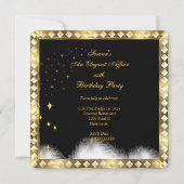 ホワイトドレエレガントスブラックタイ金ゴールド誕生日パーティー 招待状 (裏面)