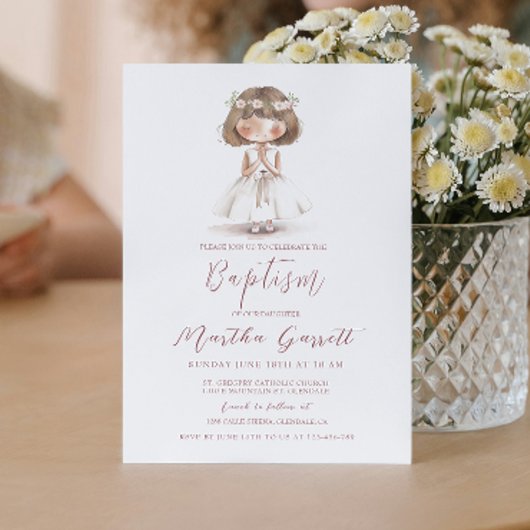 ホワイトドレスの赤ん祈坊の女の子バプテスマ 招待状