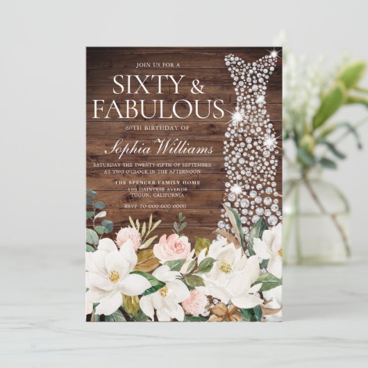 ホワイトドレス赤面ホワ素朴イト60誕生日 招待状 (スタンド正面)