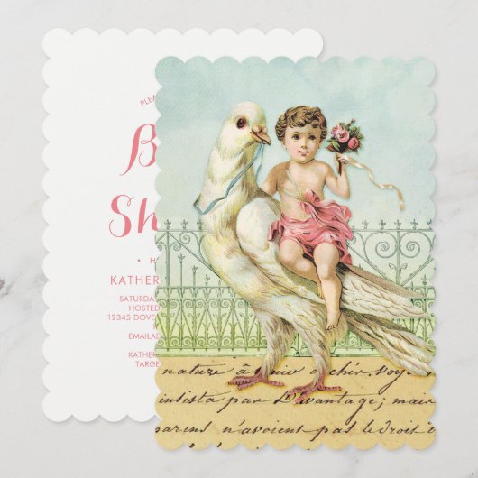 ホワイトドーブと天使のベビーシャワー 招待状 (正面/裏面)