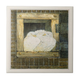 ホワイトドーブインウィンドウオランダビクトリアンアート タイル