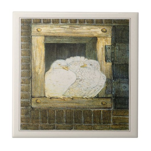 ホワイトドーブインウィンドウオランダビクトリアンアート タイル (正面)