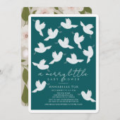 ホワイトドーブオリーブティール(緑がかった色)ボーイメリーリトルベビーシャワー 招待状 (正面/裏面)