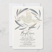 ホワイトドーブオリーブブランチグリーンバプテスマ 招待状 (正面)