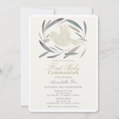 ホワイトドーブオリーブブランチ最初の聖餐式 招待状 (正面)