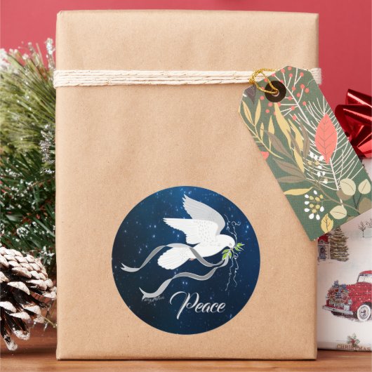 ホワイトドーブクラシックラウンドステッカー ラウンドシール (クリスマス)