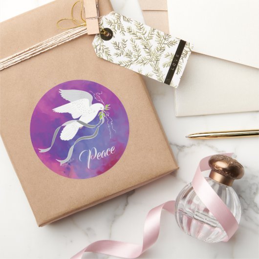 ホワイトドーブクラシックラウンドステッカー ラウンドシール (ギフト)