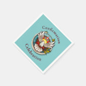 ホワイトドーブティール(緑がかった色)ブルー確認お祝い スタンダードカクテルナプキン (角)