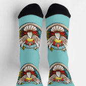 ホワイトドーブティール（緑がかった色）ブルー確認お祝い ソックス (上部)