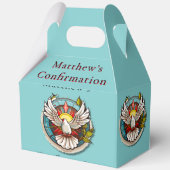 ホワイトドーブティール(緑がかった色)ブルー確認お祝い フェイバーボックス (正面)