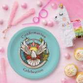 ホワイトドーブティール（緑がかった色）ブルー確認お祝い ペーパープレート (パーティー)