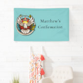 ホワイトドーブティール（緑がかった色）ブルー確認お祝い 横断幕 (インサイチュ)