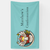 ホワイトドーブティール（緑がかった色）ブルー確認お祝い 横断幕 (縦)