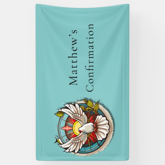 ホワイトドーブティール（緑がかった色）ブルー確認お祝い 横断幕 (縦)