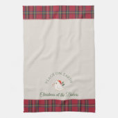 ホワイトドーブパーソナライズされたファミリー名クリスマス キッチンタオル (縦)