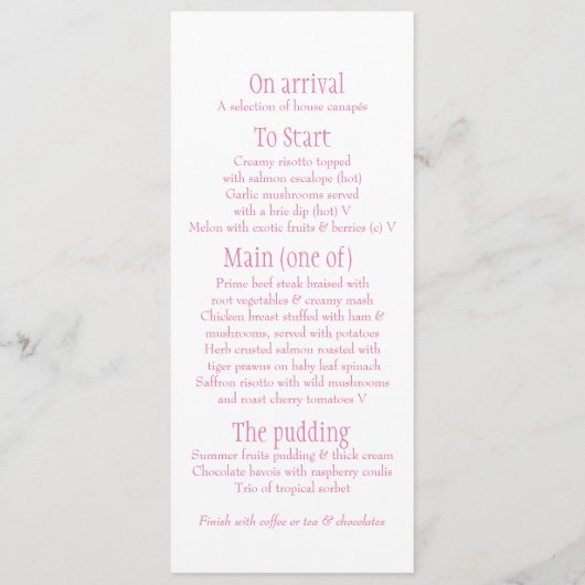 ホワイトドーブピンク&ホワイト結婚のディナーメニュー メニュー (裏面)