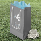 ホワイトドーブブルーグレー結婚式の引き出物カスタムバッグ スモールペーパーバッグ