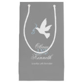 ホワイトドーブブルーグレー結婚式の引き出物カスタムバッグ スモールペーパーバッグ (正面)