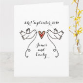 ホワイトドーブラヴ結婚ハートの挨拶 カード (黄色い花)