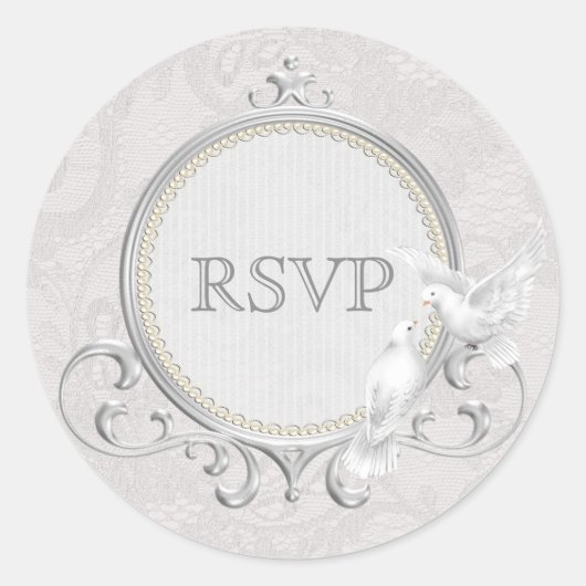 ホワイトドーム&ペイズリーレースRSVP 結婚s ラウンドシール (正面)