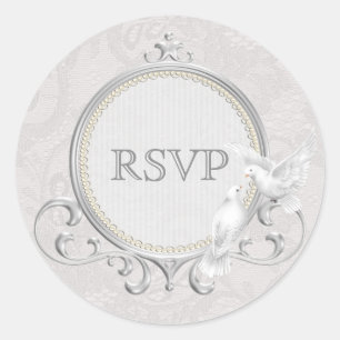 ホワイトドーム&ペイズリーレースRSVP 結婚s ラウンドシール
