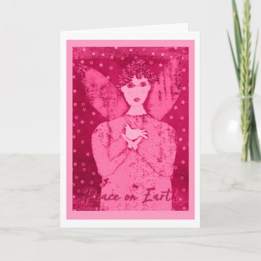 ホワイトド初期のーブホリデーカード付きピンクエンジェル カード (正面)