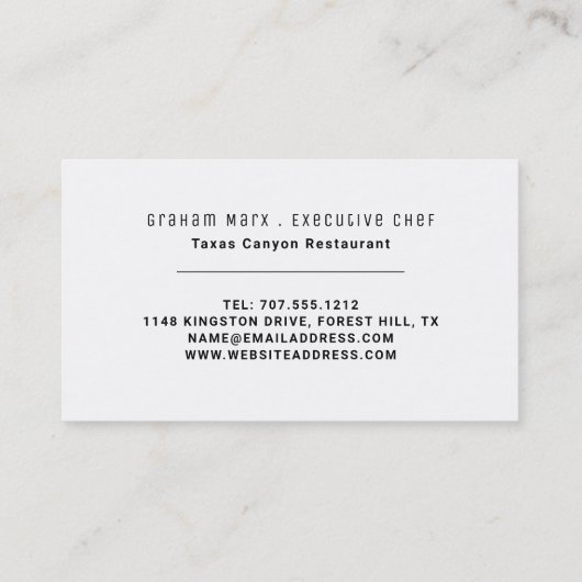 ホワイトナイフ，モダングルメ，シェフ，料理 名刺 (裏面)