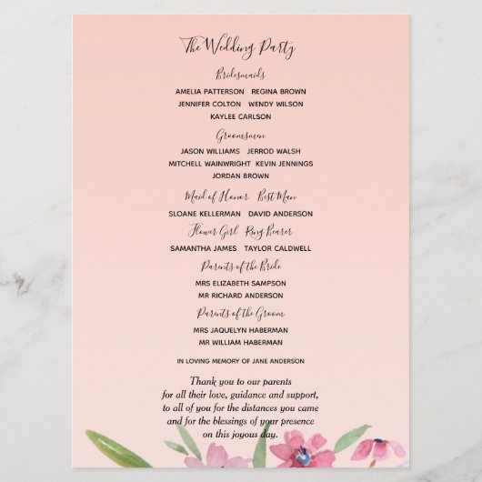 ホワイトナルキッスオンアプリコットピンク結婚式 プログラム (裏面)