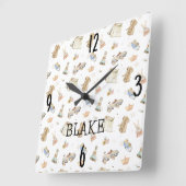 ホワイトナーサリーウォーターカラーヴィンテージおもちゃ 10.75インチ スクエア壁時計 (傾斜)