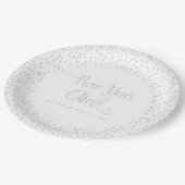 ホワイトニューイヤー応援シルバースノーフレークスクリプト ペーパープレート (アングル)