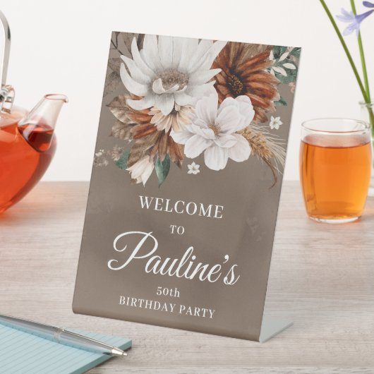 ホワイトニュートラル秋花50誕生日 台座サイン (インサイチュ)